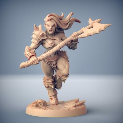 Female orc with great axe charging AG