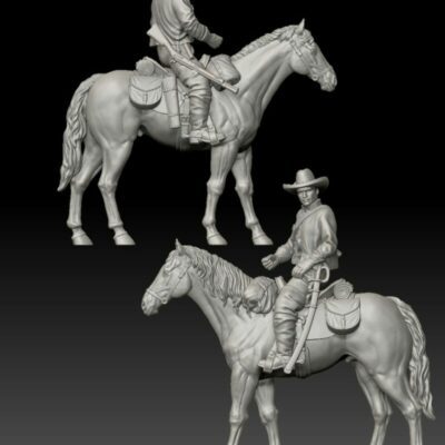 Confederate cavalry man, gun on back