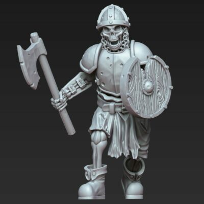 Skeleton with round shield and axe in armour RF